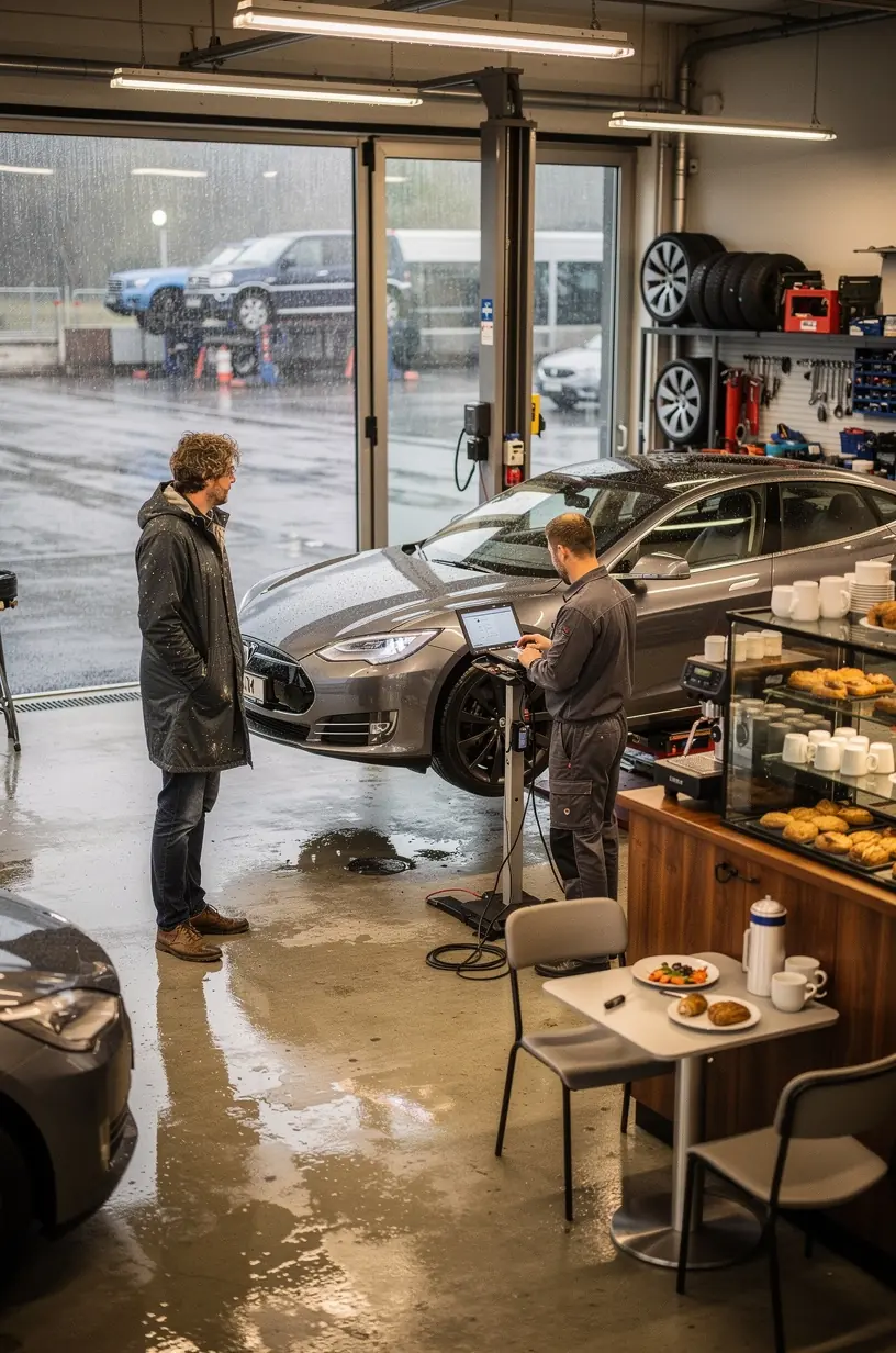 Detailaufnahme eines glänzend polierten Luxusfahrzeugs nach professioneller Fahrzeugpflege in einem deutschen Service-Studio
